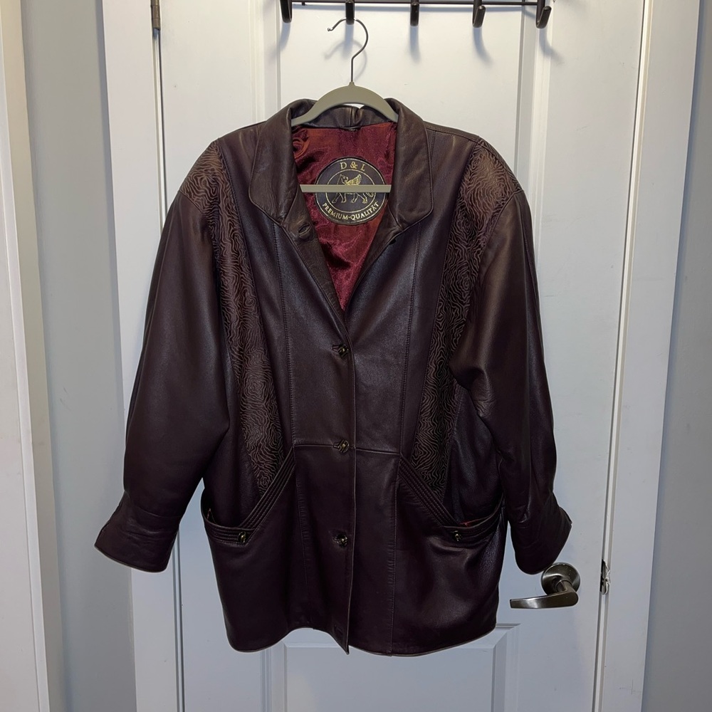 Vintage Cognac Leather Coat L/XL